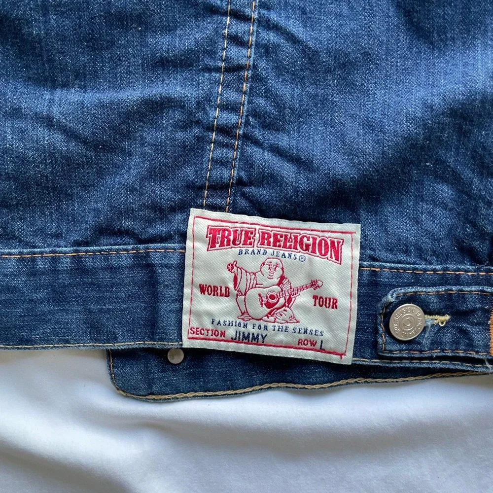 True Religion Denim Jacket in Medium Blue with Red Label